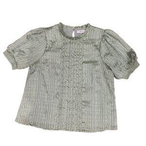 Greylin Light Green Metallic Pleated Blouse Puff Sleeve